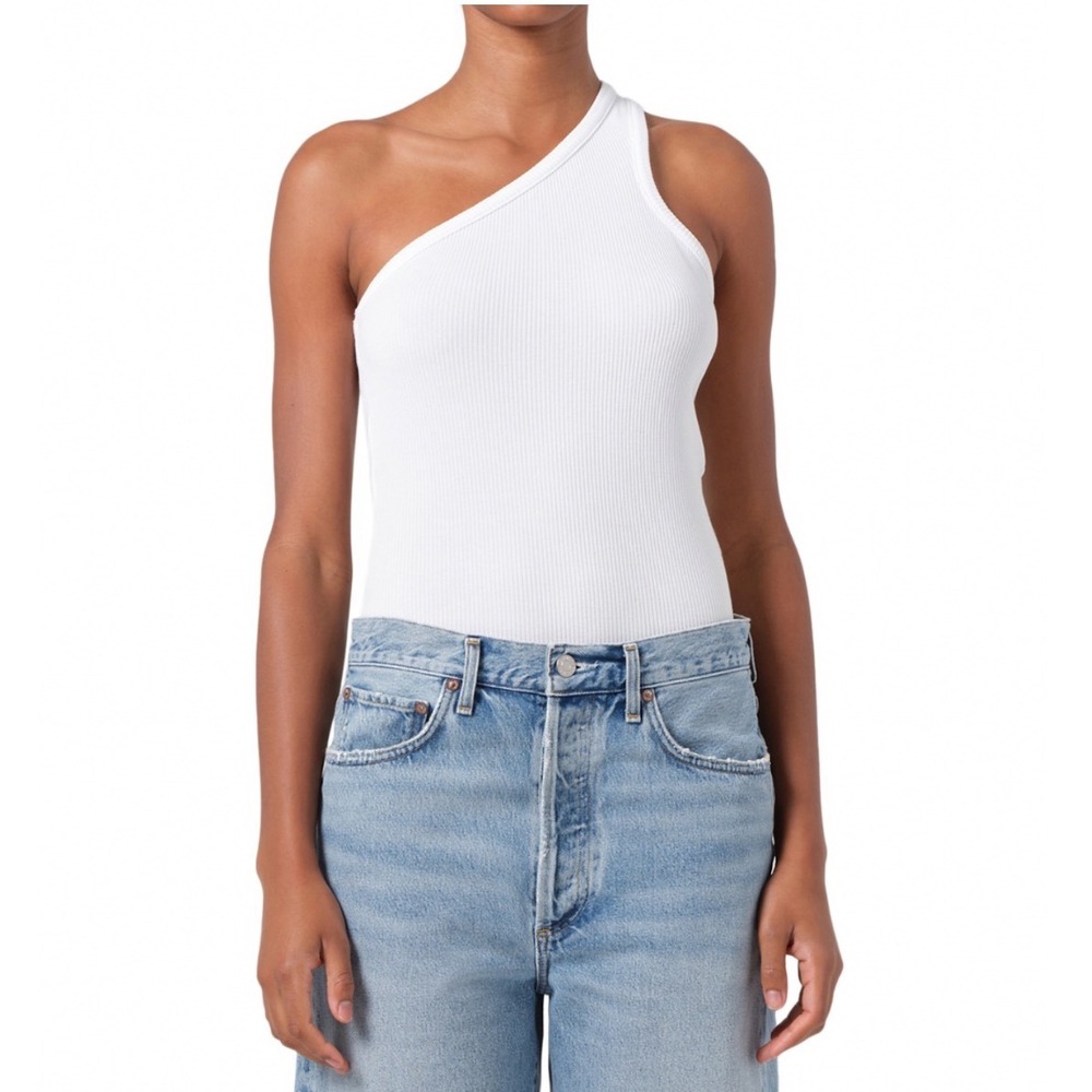 Agolde Verica One Shoulder Tank Top White Ribbed Knit XL A7336-1260 Nwot